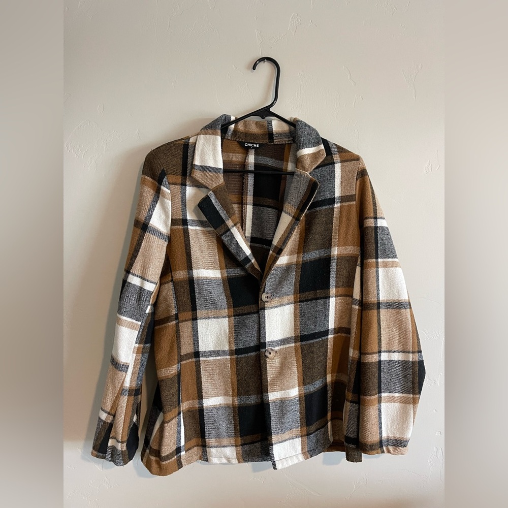 ChickMe Plaid Blazer - Tan, Black, White